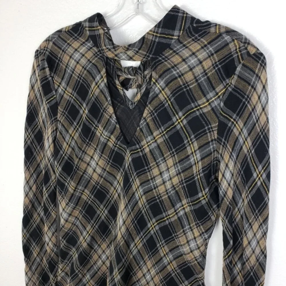 VERONICA BEARD Wade Metallic Plaid Tie-Neck Top Blouse size 6 Preppy Career